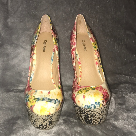 Zigi soho multi print floral platform pump heels - Picture 3 of 5